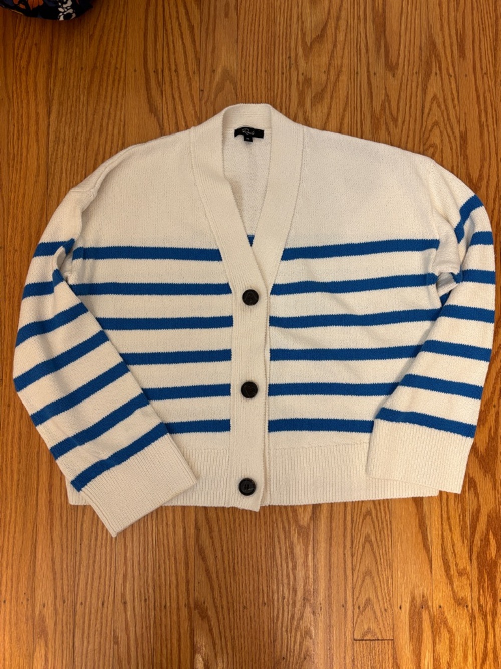 RAILS Striped White and Blue Button Cardigan